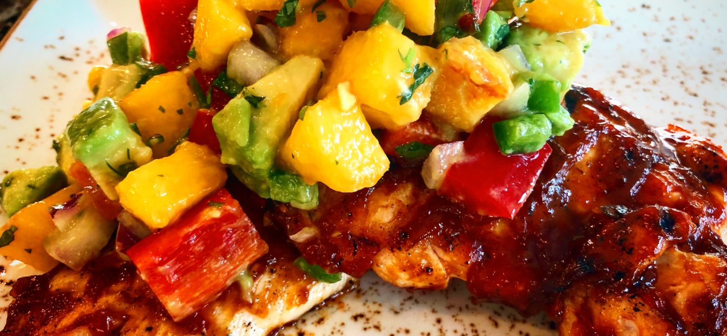 Peach BBQ Grilled Chicken with Peach-Avocado Salsa