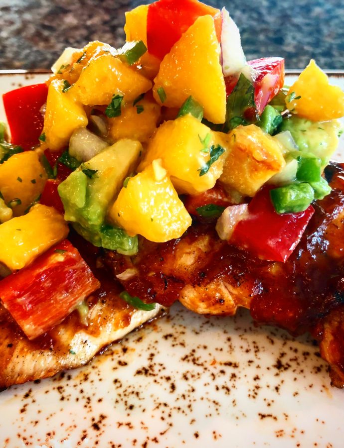 Peach BBQ Grilled Chicken with Peach-Avocado Salsa