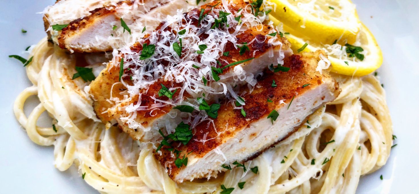 Parmesan Chicken with Creamy Lemon-y Pasta