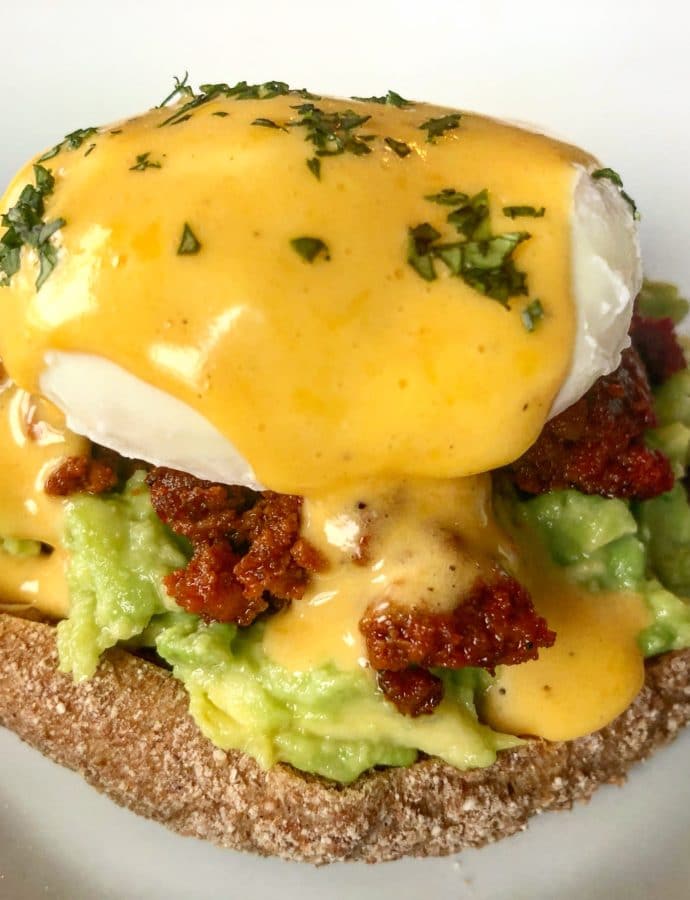Chorizo Benedict with Avocado Mash & Chipotle Hollandaise