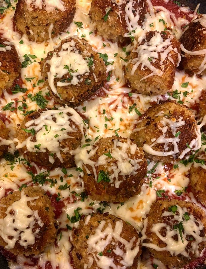 Chicken Parmesan Meatballs in Homemade Marinara