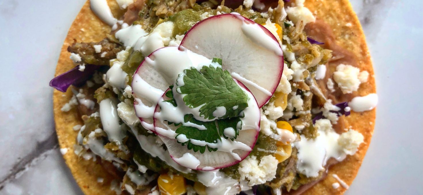 Carnitas Tostada with Salsa Verde