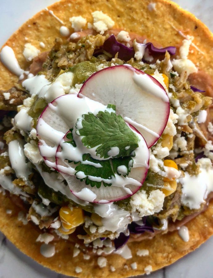 Carnitas Tostada with Salsa Verde