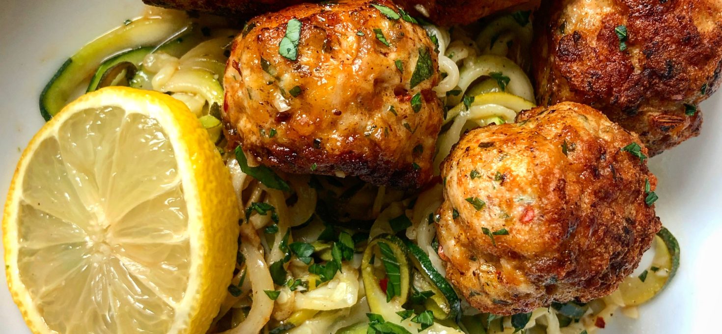 Garlic Butter Turkey Meatballs with Zoodles