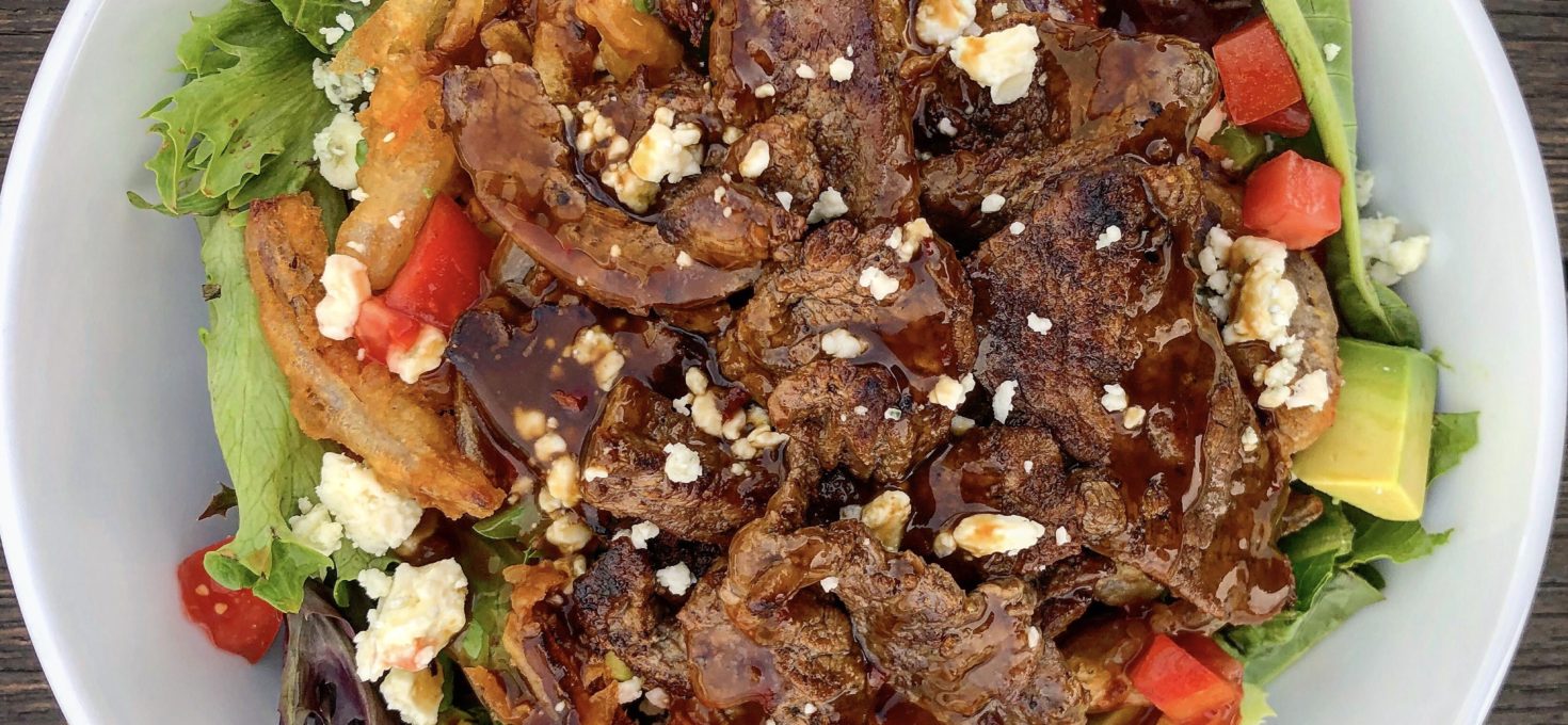 Steak & Blue Cheese Salad with Fried Onion