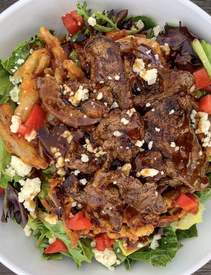 Steak & Blue Cheese Salad with Fried Onion