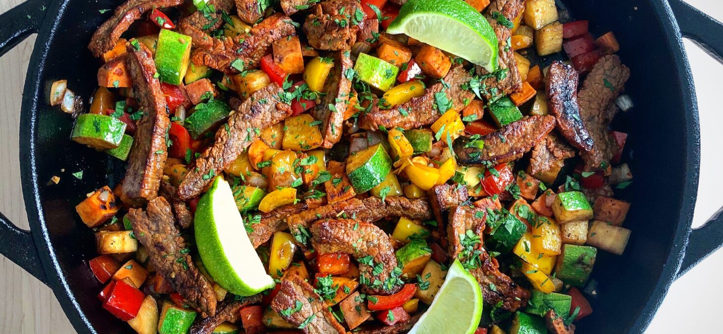 Steak, Sweet Potato & Veggie Skillet with Lime