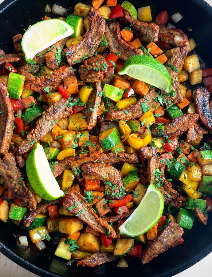 Steak, Sweet Potato & Veggie Skillet with Lime