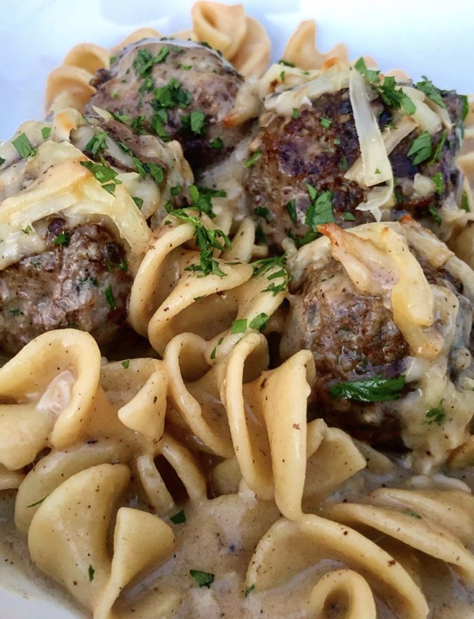Cheesy Swedish Meatball Bake
