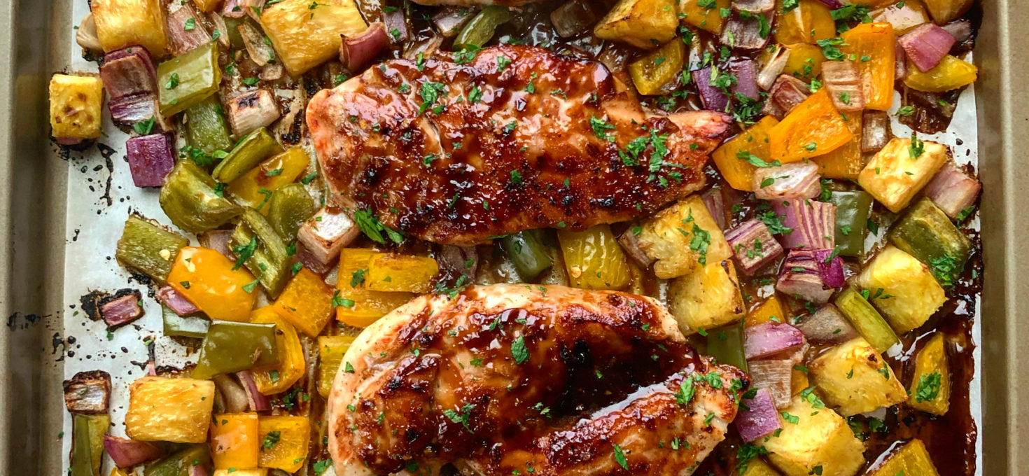 Teriyaki Hawaiian Chicken Sheet Pan Dinner