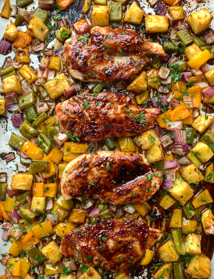Teriyaki Hawaiian Chicken Sheet Pan Dinner