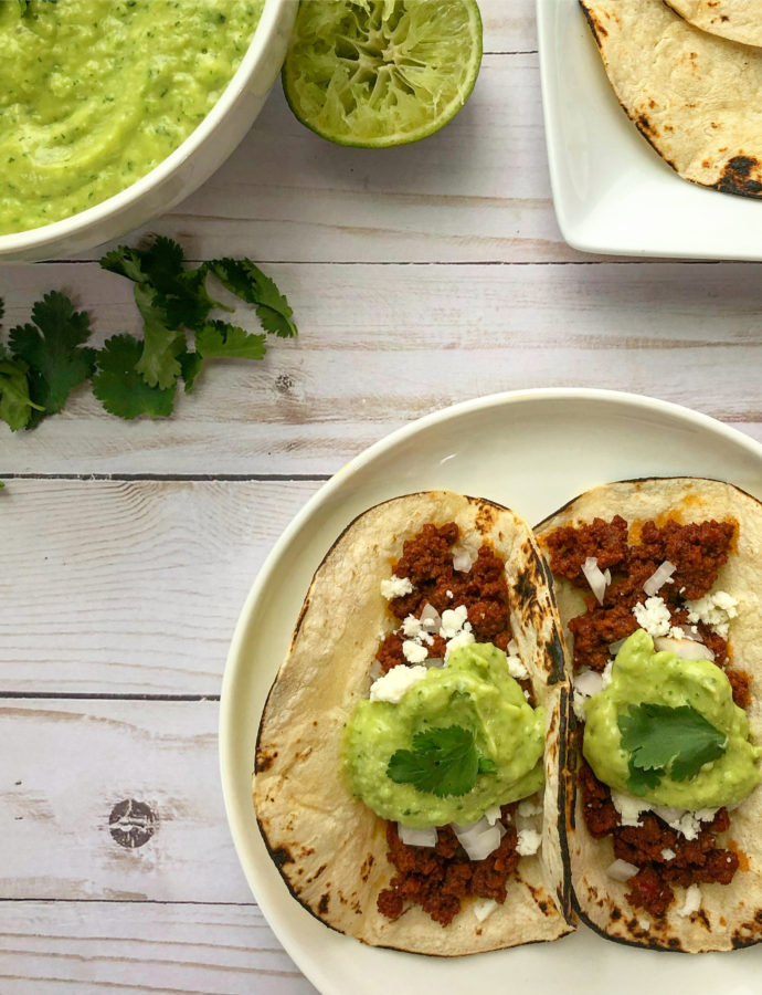 Chorizo Tacos with Avocado Salsa